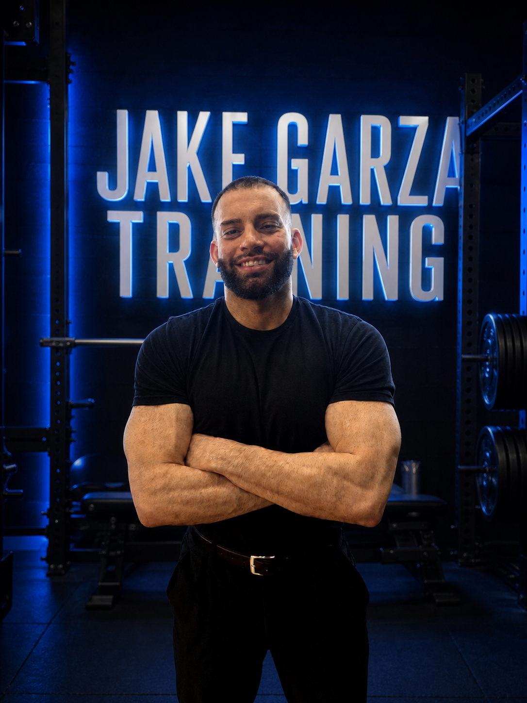Jake Garza training in a blue-lit gym